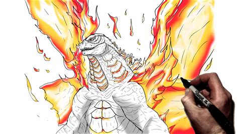How To Draw Burning Godzilla Step By Step Monsterverse Youtube