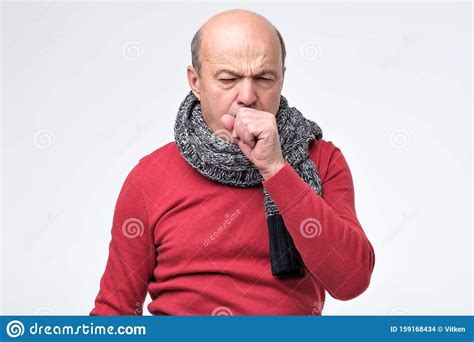 Hispanic Mature Man Having Flu And Cough Stock Photo Image Of