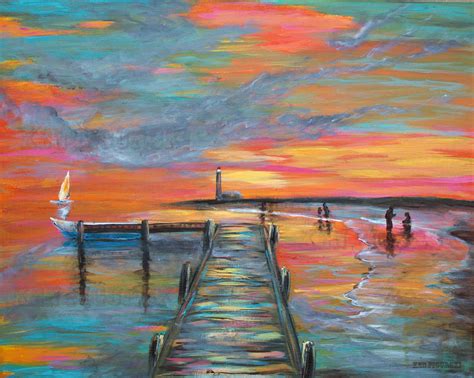 Colorful Beach Sunset Acrylic 20x16 Painting
