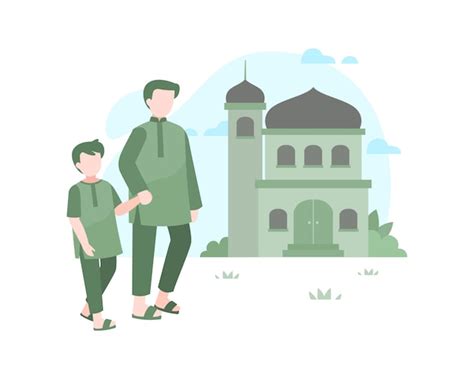 Feliz Personaje Familiar Musulmán Con Padre Madre Hijo E Hija Vector
