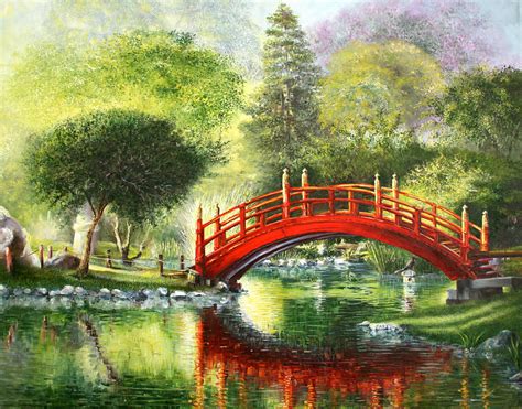 Red Japanese Bridge Painting By Lucas De Feo