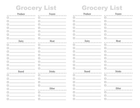 Printable Grocery List Template By Department Printable Templates