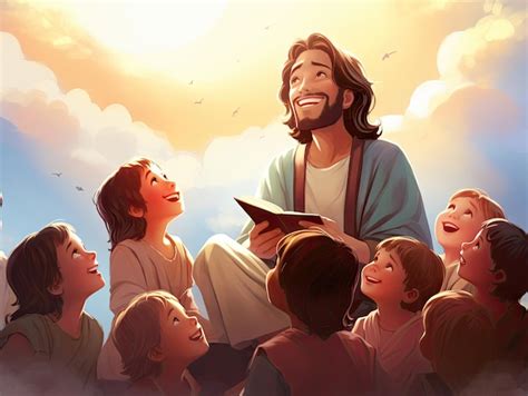 Premium Photo Beautiful Scene Of Jesus Teaching Kidsreading Bible