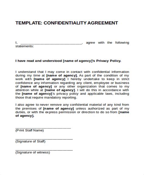 Confidentiality Agreement Samples Printable Templates