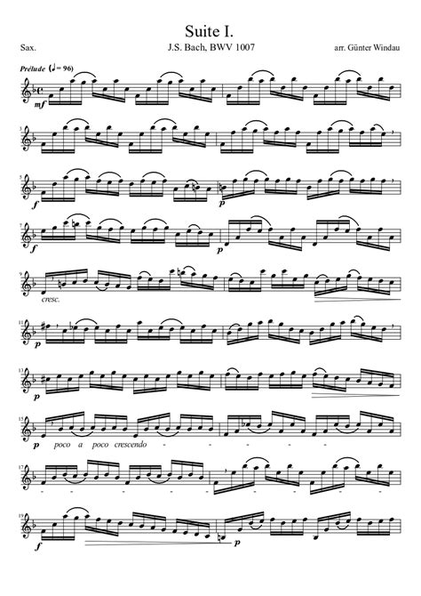 Bach Cello Suite No 1 Prelude For Saxophone Sheet Music Download Free In Pdf Or Midi