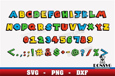 Super Mario Alphabet Svg Png Dxf Files For Cricut Mario Bros Font Ttf