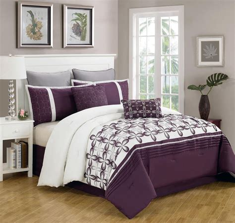 8 Piece Queen Ellis Purple And White Bedding Comforter Set Ebay