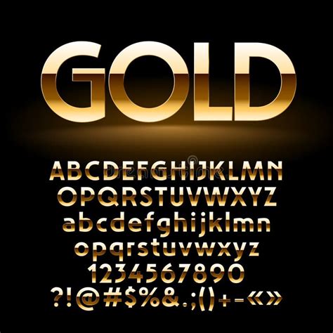 Vector Set Of Shiny Golden Letters Symbols And Numbers Stock