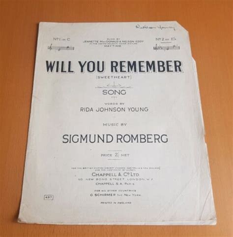 Will You Remember Sheet Music Sigmund Romberg Ebay