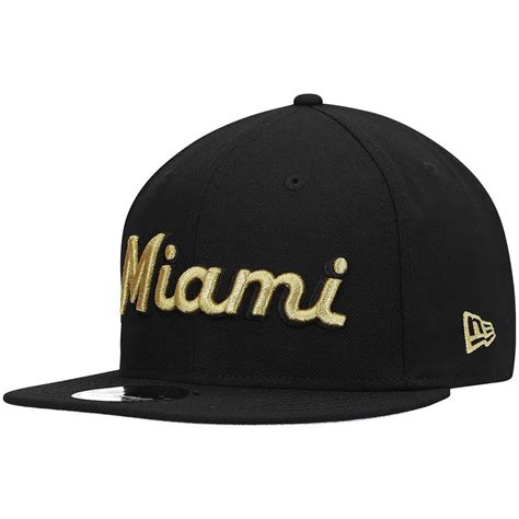 Mens New Era Blackgold Miami Marlins Tea 9fifty Snapback Hat New