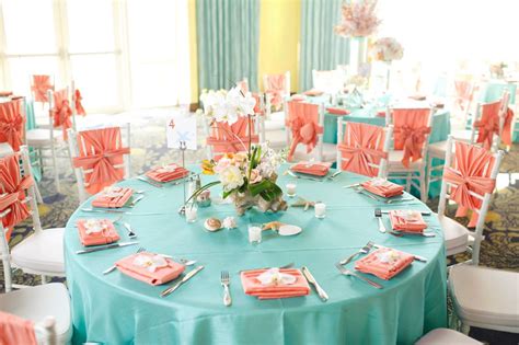 Teal And Peach Colors Love The Chiavari Chairs With Chair Tie Coral