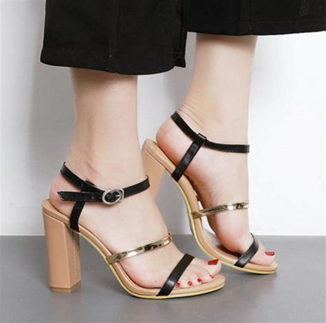 Simple Style Ankle Wrap Open Toe Chunky High Heels Sandals Heels