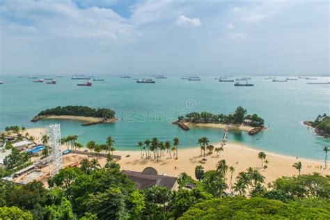 Aerial View Of Tropical Beach In Sentosa Island Stock Image Image Of