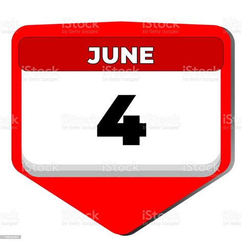 4 June Vector Icon Calendar Day 4 Date Of June Fourth Day Of June 4th