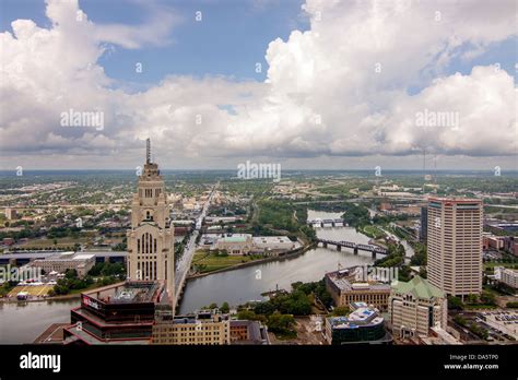 Aerial View Of The Columbus Ohio Skyline With The Leveque Tower In