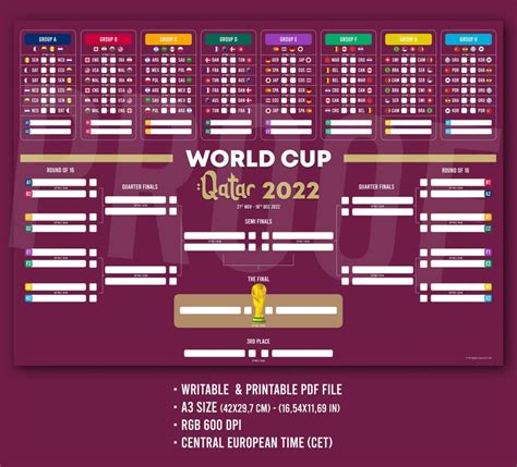 Qatar World Cup 2022 Calendar And Schedule Writable Pdf Etsy España