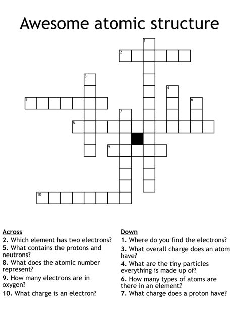 Awesome Atomic Structure Crossword Wordmint