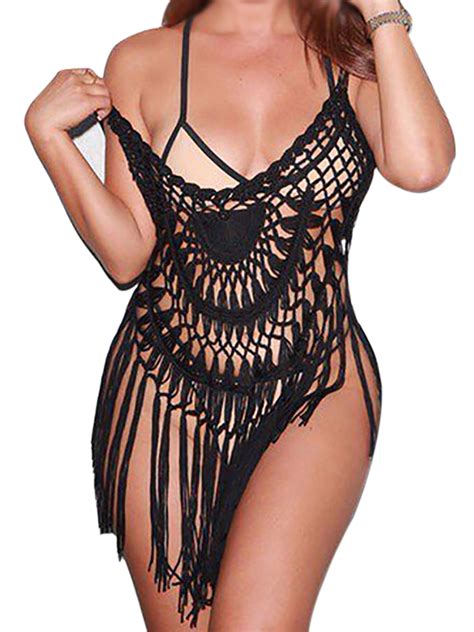 Sexy Dance Swim Cover Up For Women Hollow Out Tassel