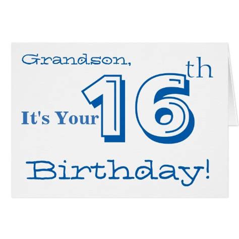 Grandsons 16th Birthday Greeting In Blue And White Card Zazzle