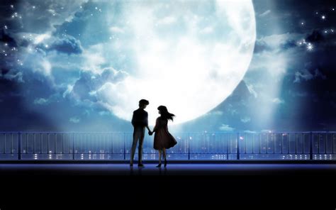Anime Art Anime Couple Holding Hands Moonlight Desktop 1080p