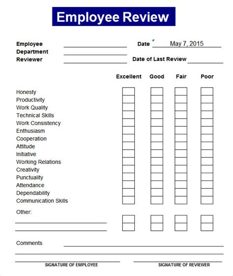 Employee Performance Review Free Template