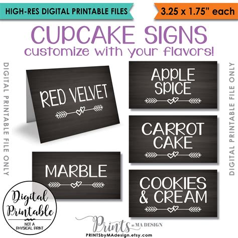 Cupcake Menu Flavors Signs Cupcakes Wedding Shower Birthday Cupcake