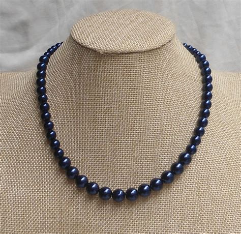 Navy Blue Pearl Necklaces Wedding Necklacepearl Necklace Etsy