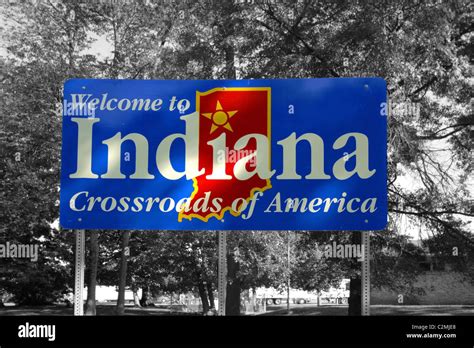 Welcome To Indiana State Signpost Stock Photo Alamy