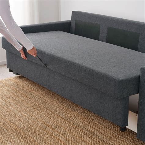 This bed is fine at first, but just over a year in, the seats began sagging so much that it's near useless as a sofa or a bed. FRIHETEN 3-seat sofa-bed, Hyllie dark grey - IKEA