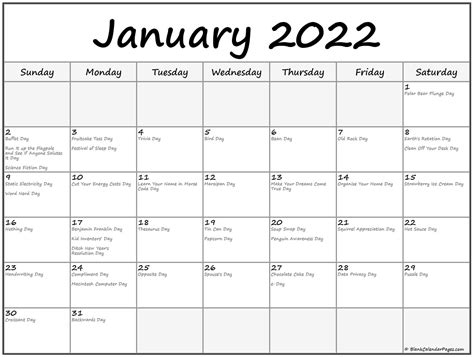 January 2021 With Holidays Calendar