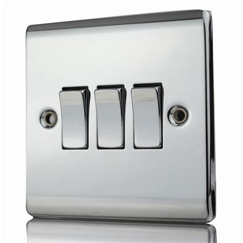 Polished Chrome 3 Gang 2 Way Switch Plate Quickbit