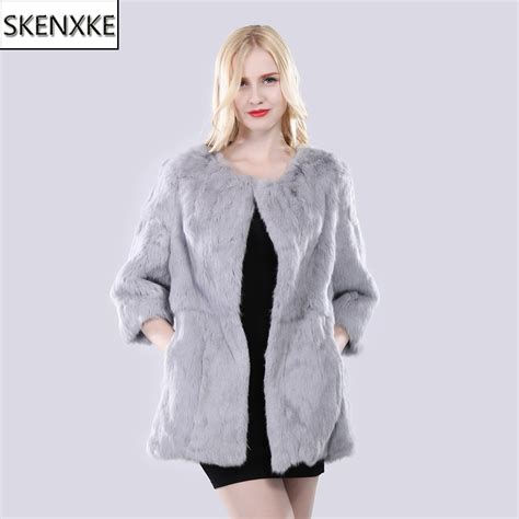 new women natural long style real rabbit fur coat winter real rabbit fur jacket lady fashion 100