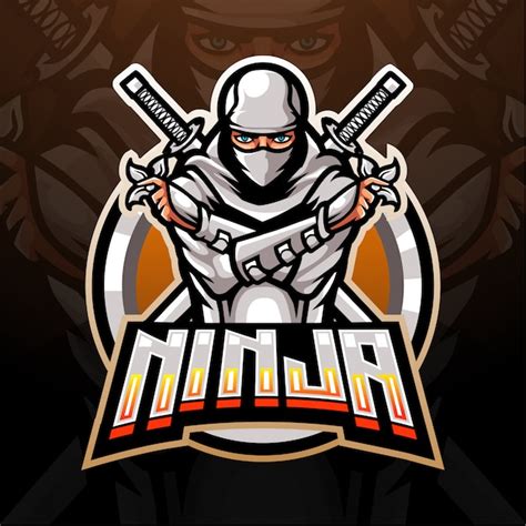 Design De Mascote De Logotipo Ninja Esport Branco Vetor Premium