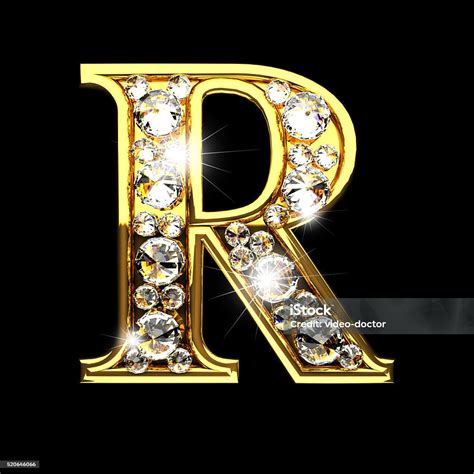 R Isolated Golden Letters With Diamonds On Black Stock Photo Download