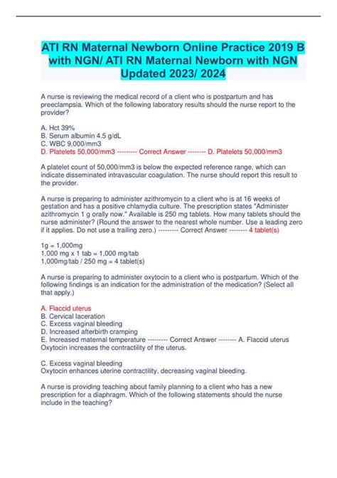 ATI RN Maternal Newborn Online Practice 2019 B with NGN/ ATI RN