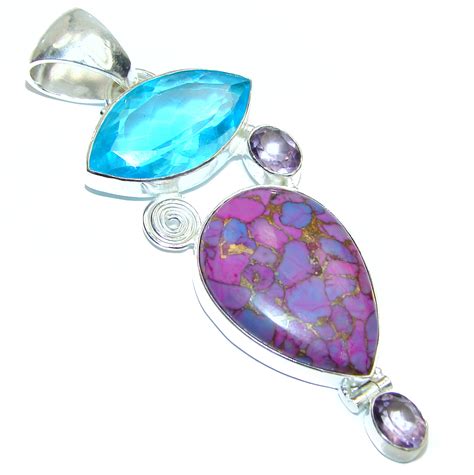 Genuine Purple Turquoise 925 Sterling Silver Handcrafted Pendant