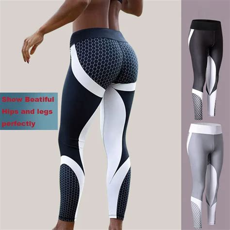 Mesh Pattern Print Fitness Leggings For Women Sporting Workout Legging Elastic Trousers Slim