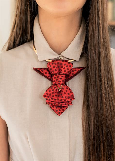 Elegant Womens Necktie Women Red Bow Tie With Dots Etsy