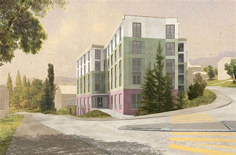 An Artists Rendering Of A Multi Story Apartment Building On A Street