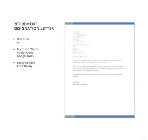 7 Sample Retirement Resignation Letters Free Sample Example Format