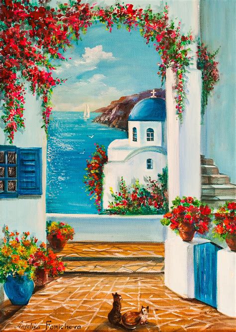 Greece Original Landscape Oil Painting Seascape Greek Island Etsy Oil