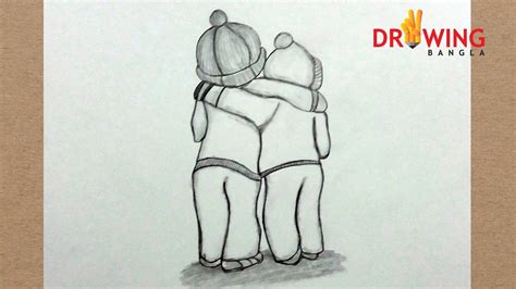 How To Draw Two Friends Hugging Each Other Pencil Drawing Beautiful