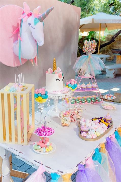Unicorn Themed Dessert Table From A Rainbows And Unicorns Birthday Part