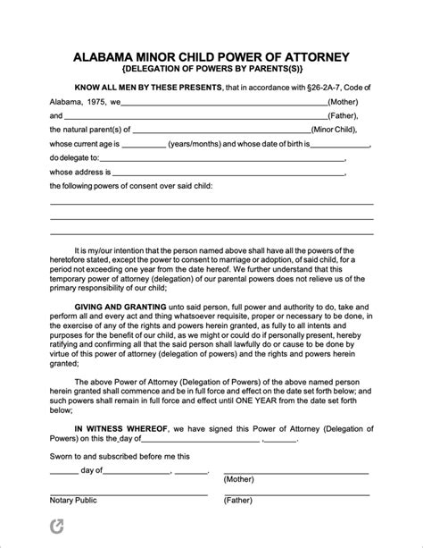 Power Of Attorney Form Mother And Father Alabama Parenting Coding