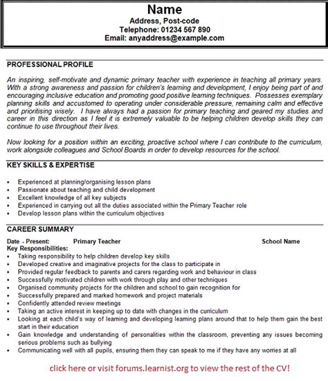 In teaching, it's not that you're going to be one of many recruits shuffled. Primary School Teacher Cv Sample - planner template free