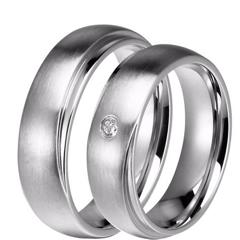 6MM Lovers Couples Titanium Stainless Steel Wedding Bands Him And Her Promised Engagement Ring Women With 