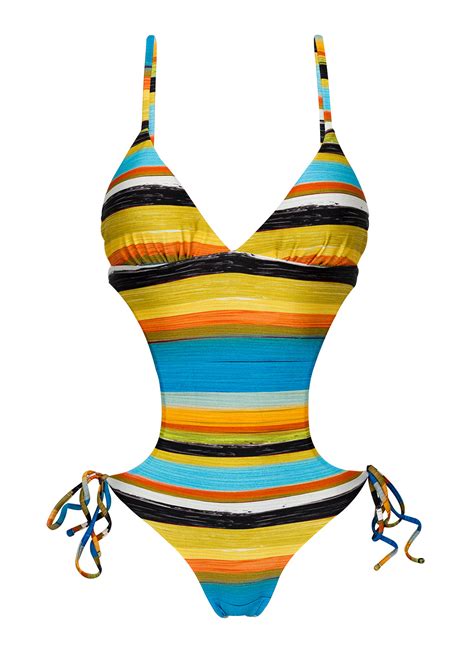 Brazilian Scrunch Monokini With Colorful Stripes Artsy Trikini Rio De Sol