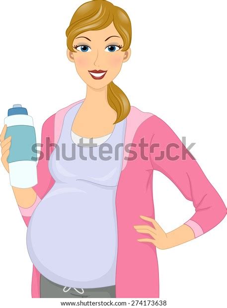 Illustration Pregnant Girl Holding Water Bottle Stock Vector Royalty