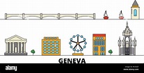 Suiza, Ginebra hitos plana ilustración vectorial. Línea de Ginebra ...