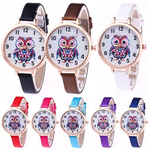 2020 New Owl Women S Leather Band Analog Quartz Diamond Wrist Watch Watches Walmart Canada
